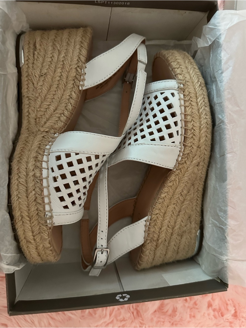 Franco Sarto White Perforated Espadrille Wedge Sandals with Ankle Strap - Picture 8 of 9